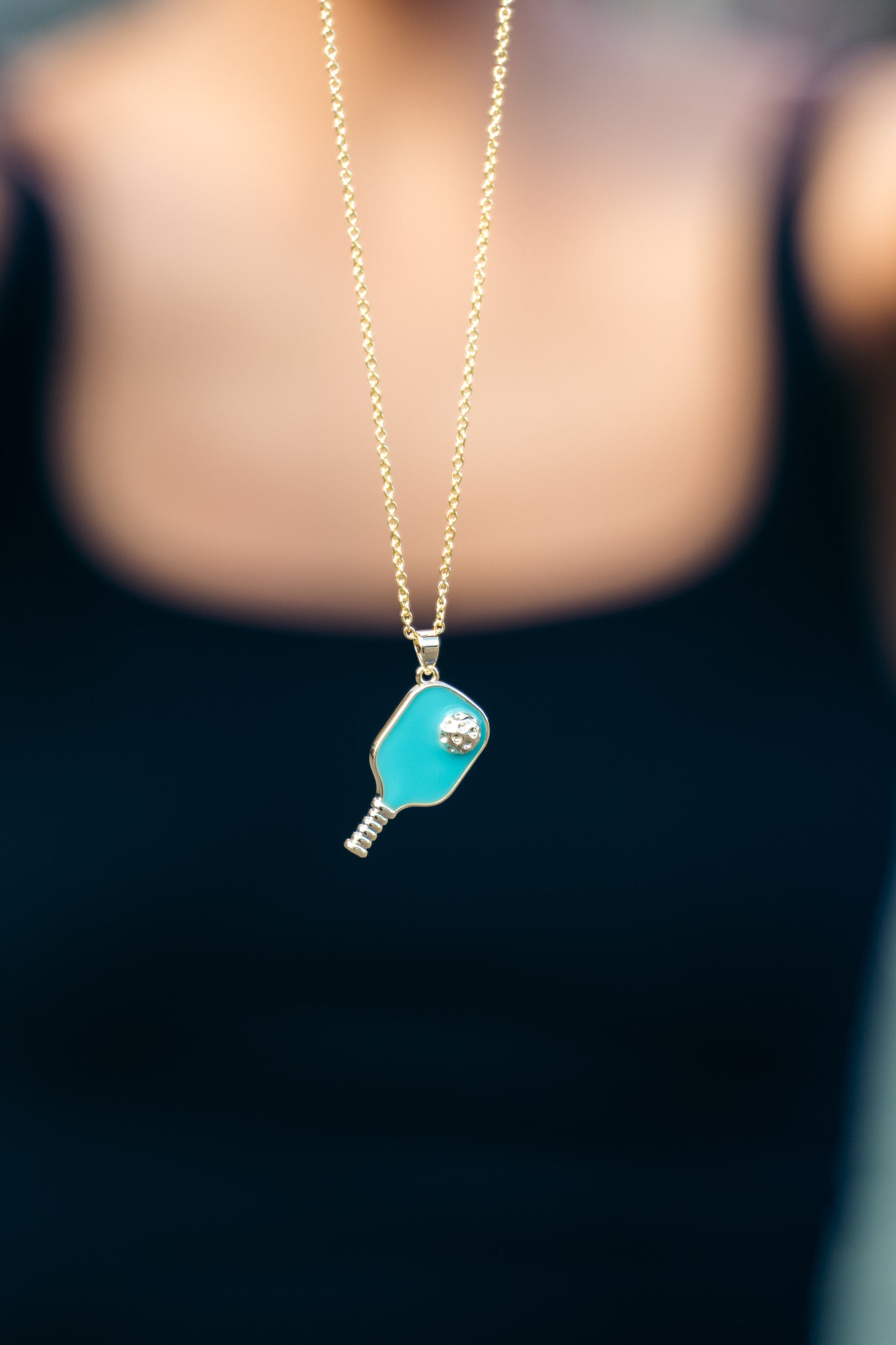 Pickleball Happy Face Necklace in 14k Gold Dipped [Tiffy Blue]