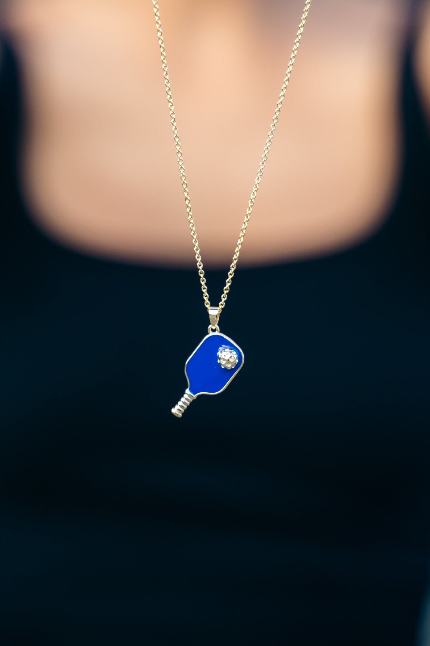 Pickleball Happy Face Necklace in 14k Gold Dipped [Navy]