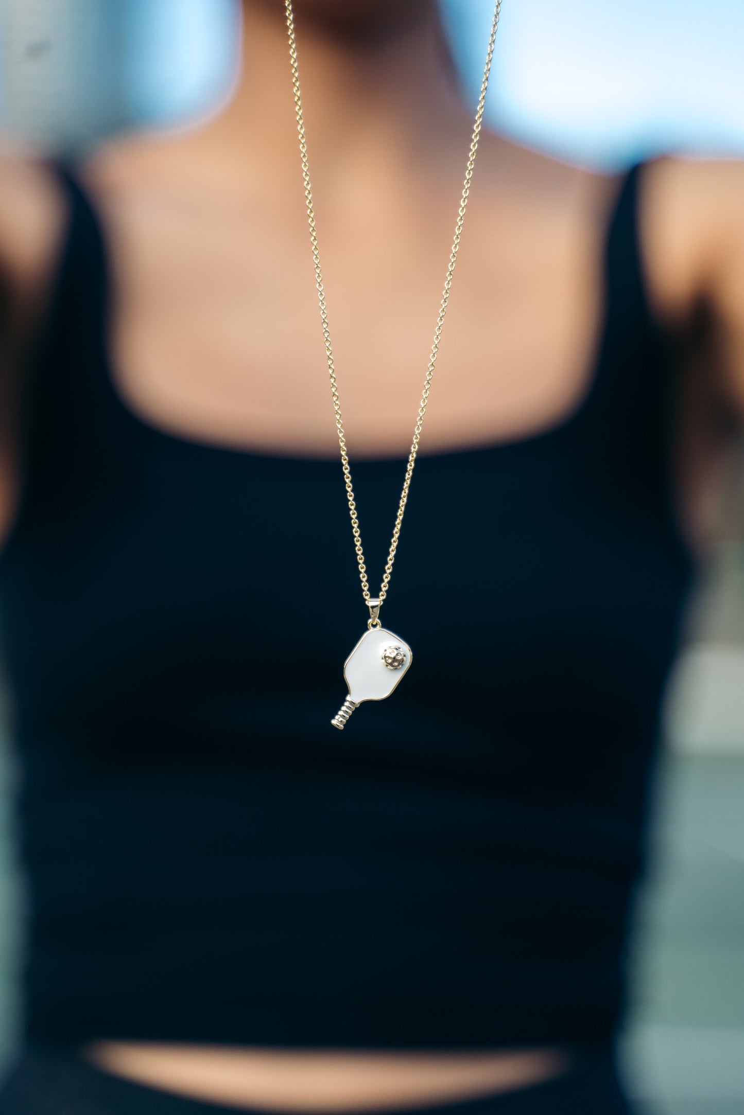 Pickleball Happy Face Necklace in 14k Gold Dipped [White]
