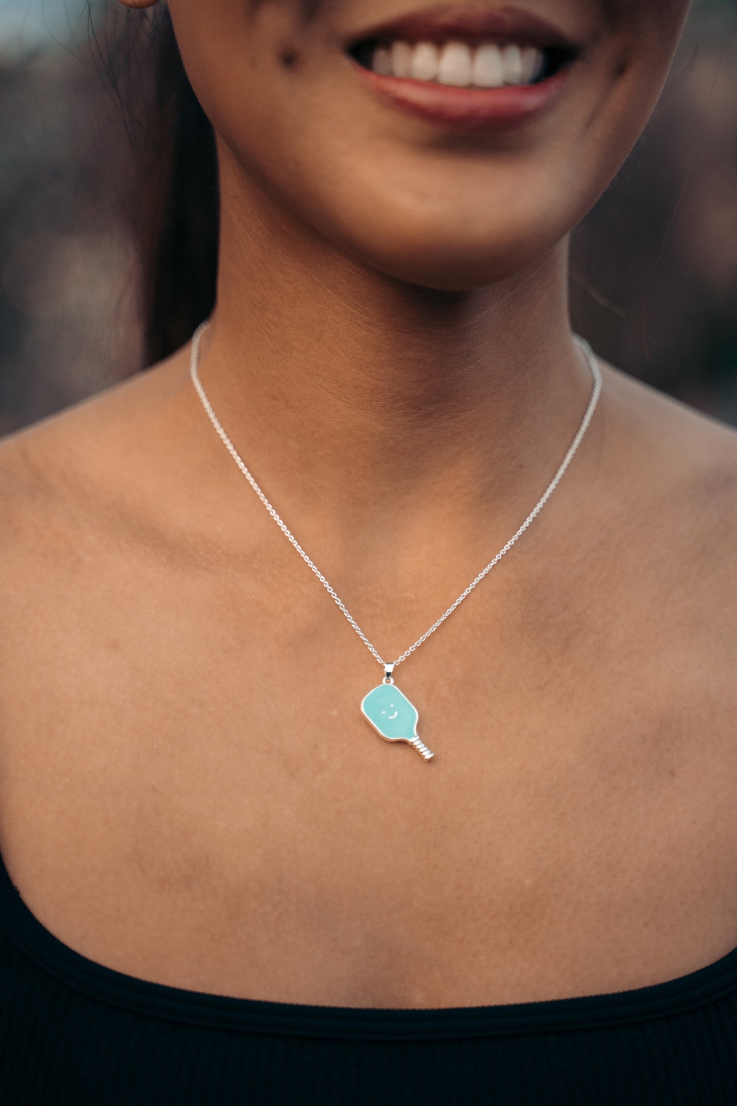 Pickleball Happy Face Necklace in 14k Gold Dipped [Black]