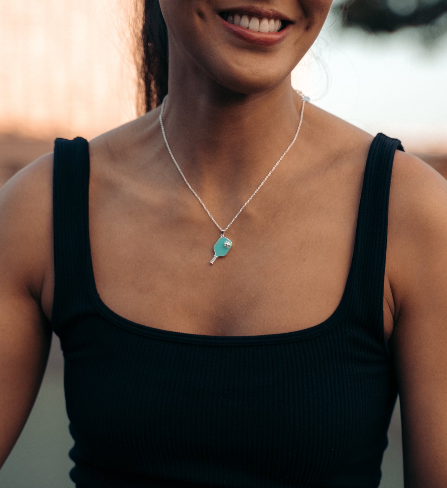 Pickleball Happy Face Necklace in 14k Gold Dipped [Navy]