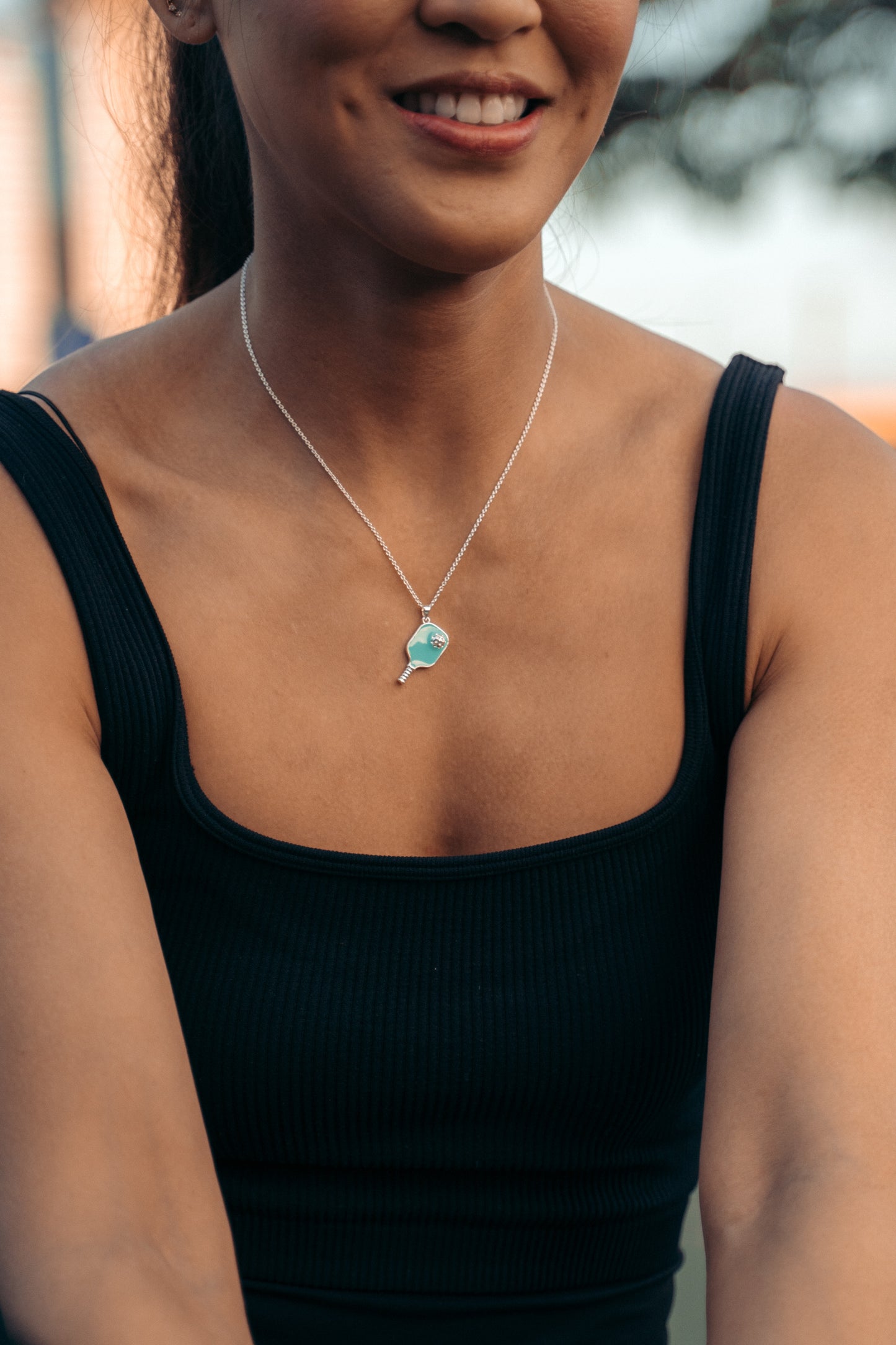 Pickleball Happy Face Necklace in 14k Gold Dipped [Black]