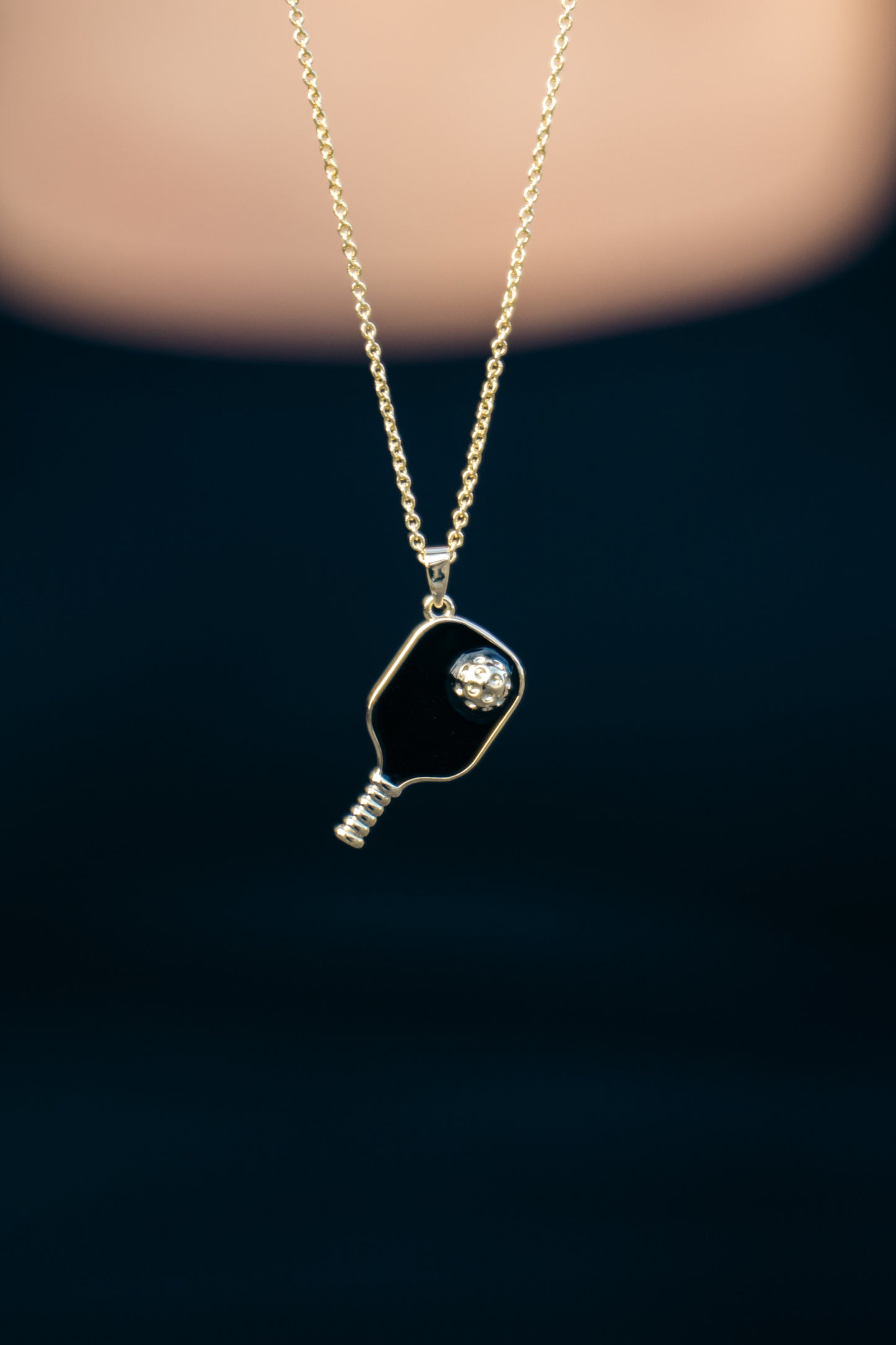 Pickleball Happy Face Necklace in 14k Gold Dipped [Black]