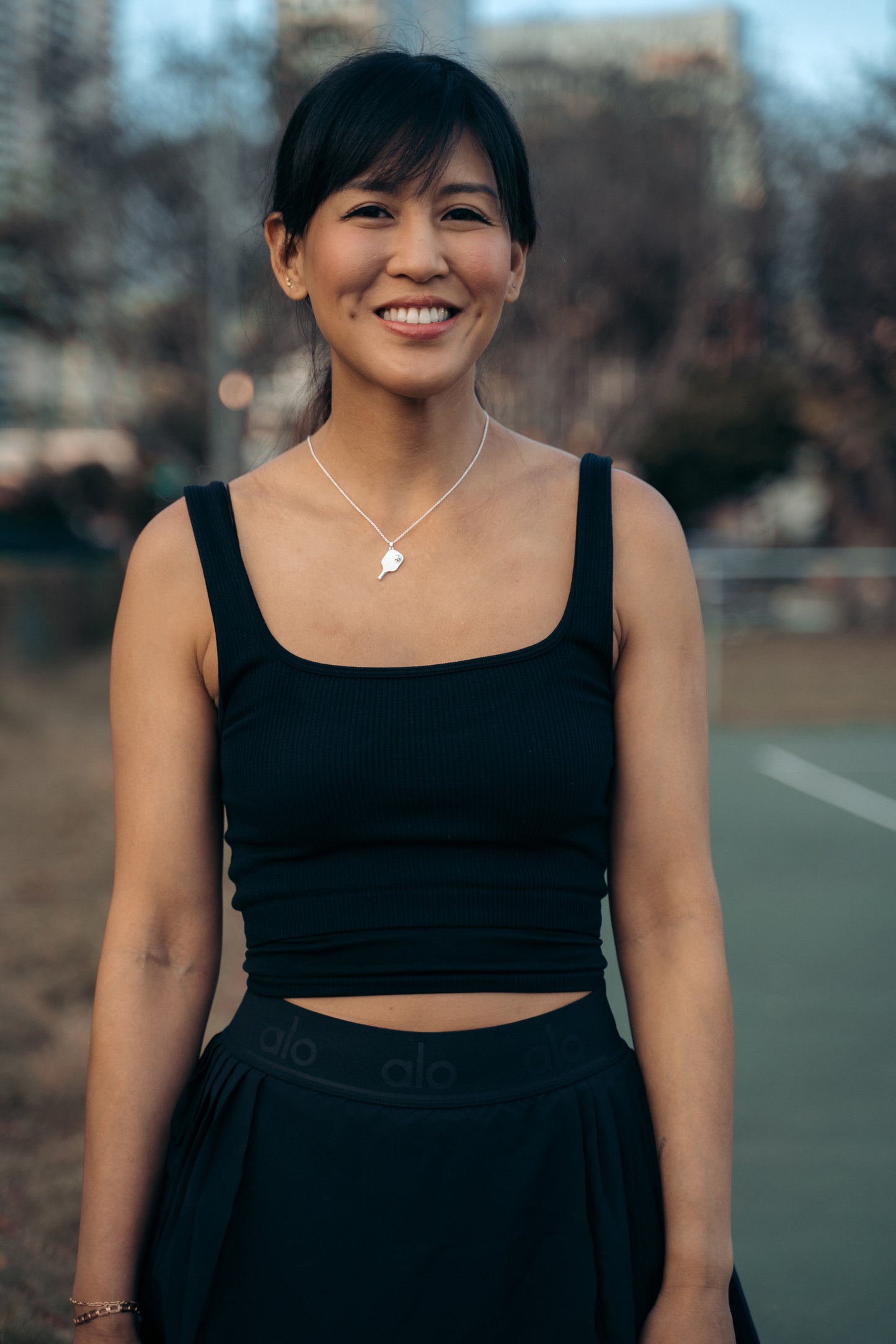 Pickleball Happy Face Necklace in Silver [Navy]