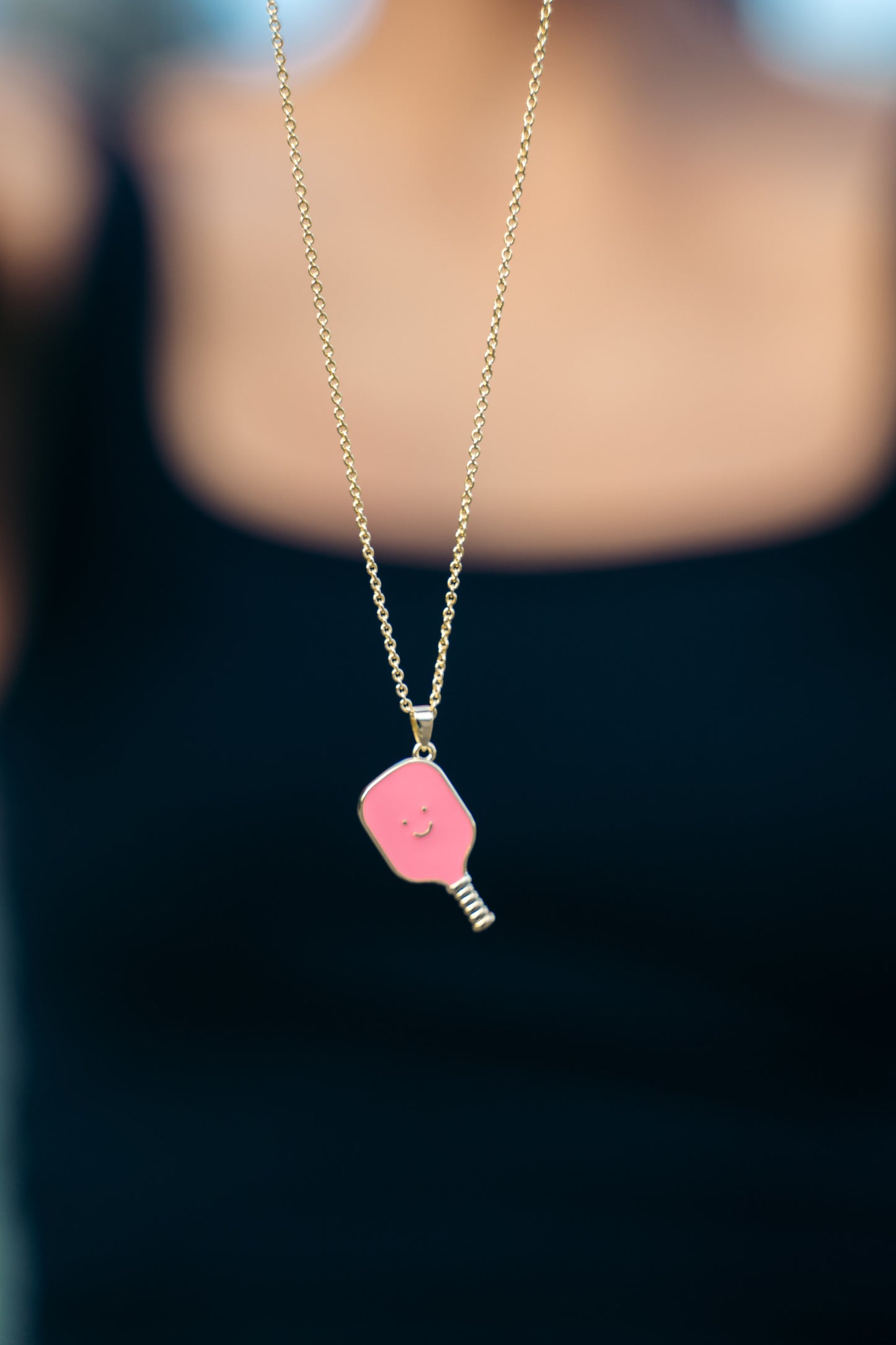 Pickleball Happy Face Necklace in 14k Gold Dipped [Pretty pink]