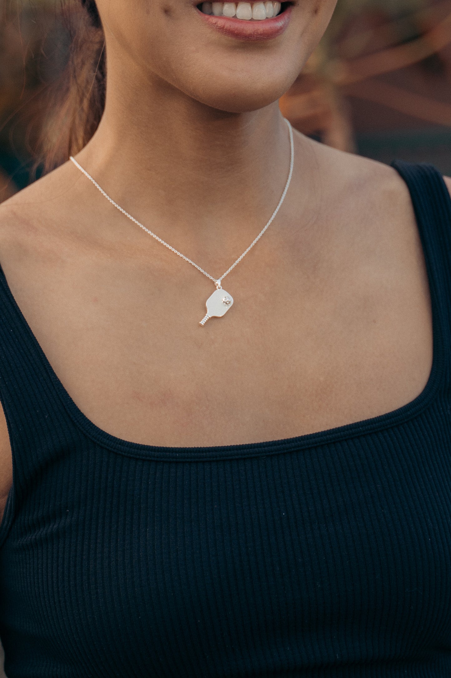 Pickleball Happy Face Necklace in 14k Gold Dipped [White]