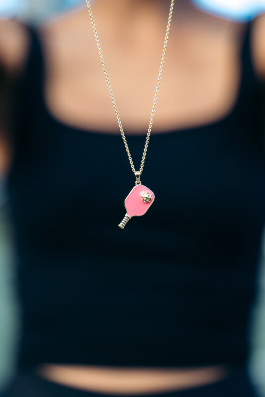 Pickleball Happy Face Necklace in 14k Gold Dipped [Pretty pink]
