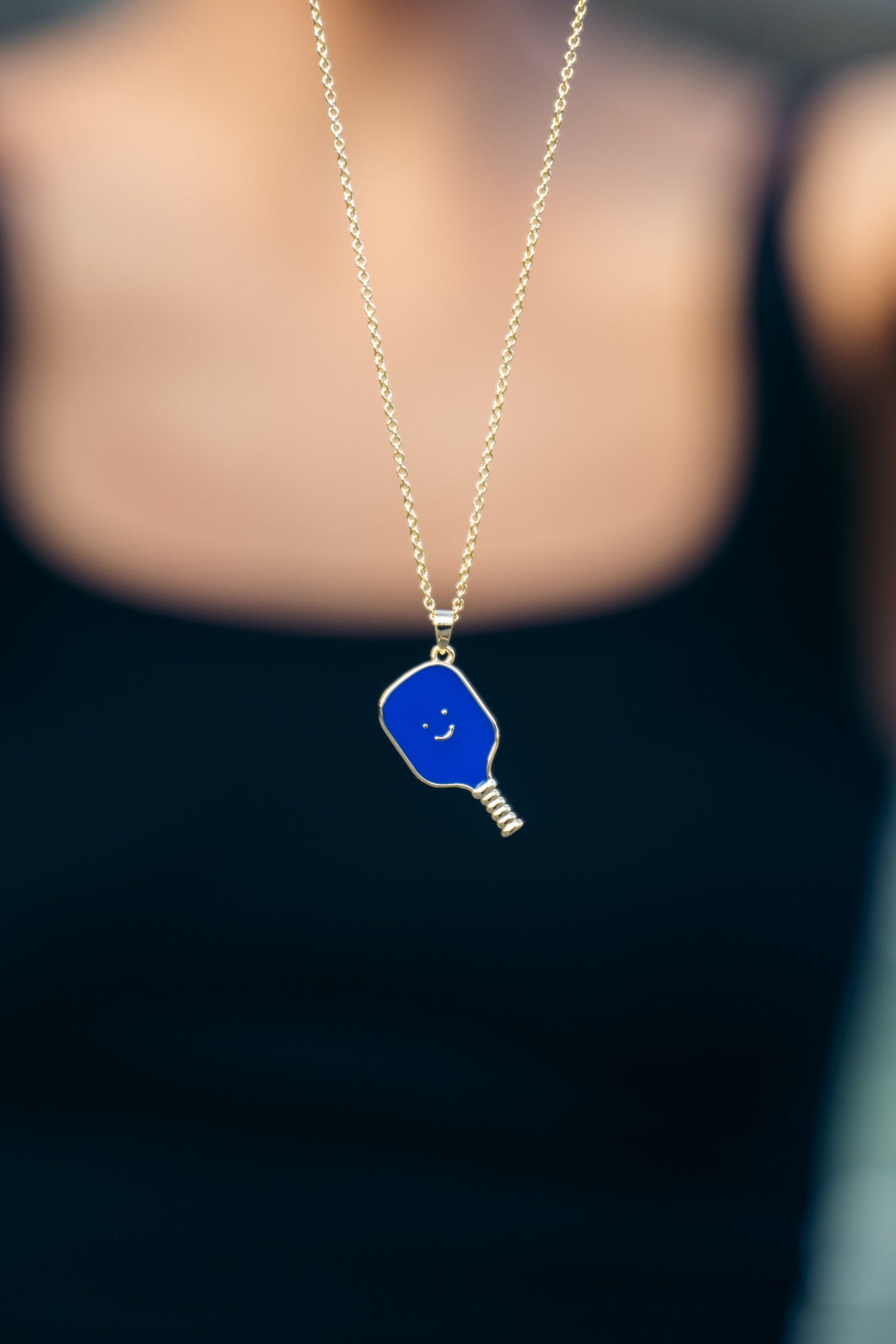Pickleball Happy Face Necklace in 14k Gold Dipped [Navy]