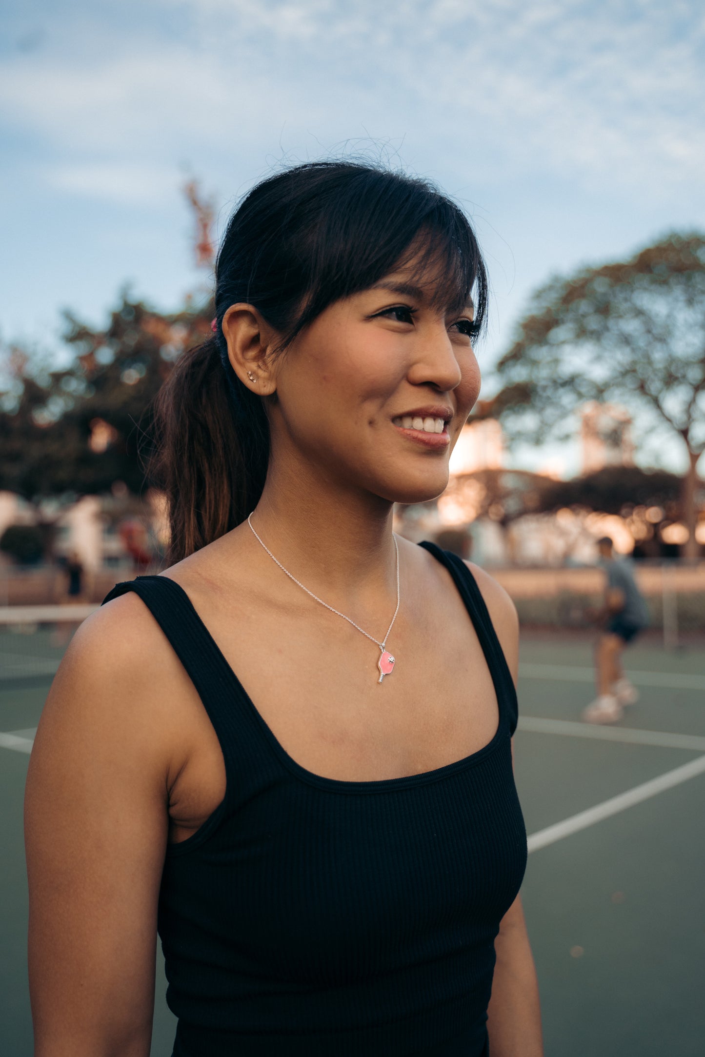 Pickleball Happy Face Necklace in 14k Gold Dipped [Pretty pink]