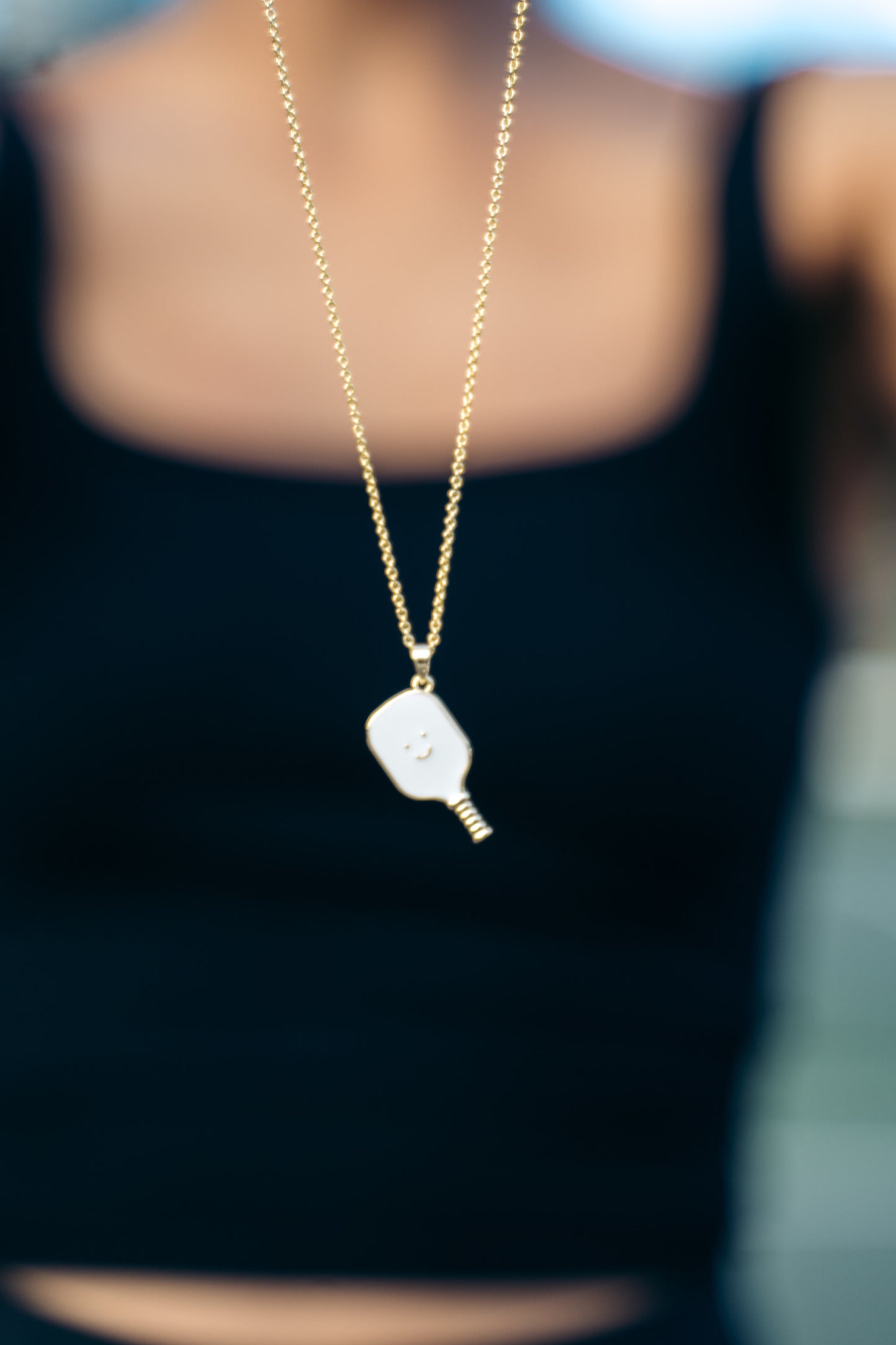 Pickleball Happy Face Necklace in 14k Gold Dipped [White]